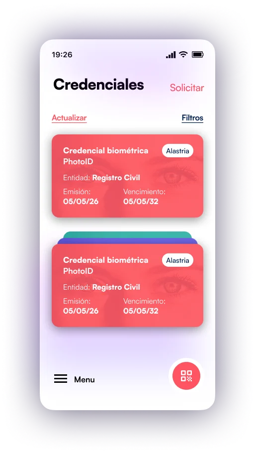 Identfy Personal Wallet — list of verifiable credentials on mobile